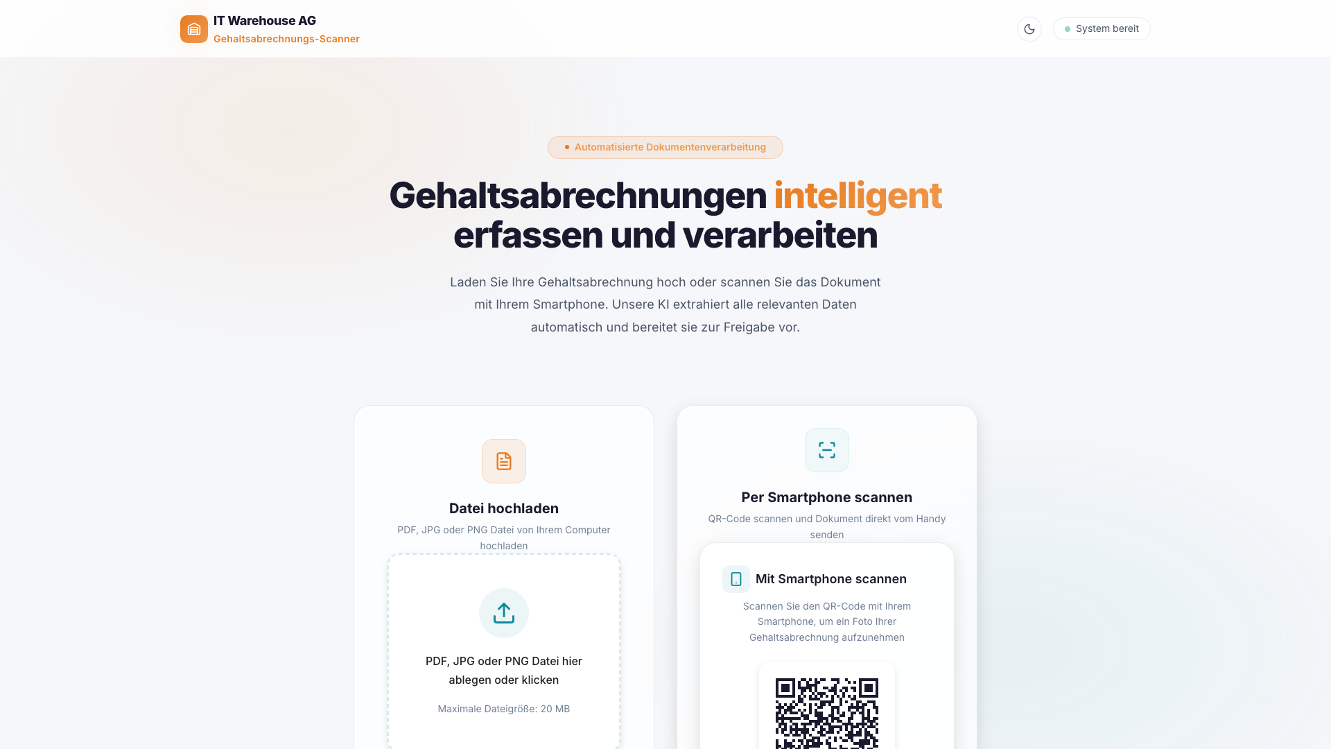 Gehaltsabrechnungs-Scanner Oberfläche